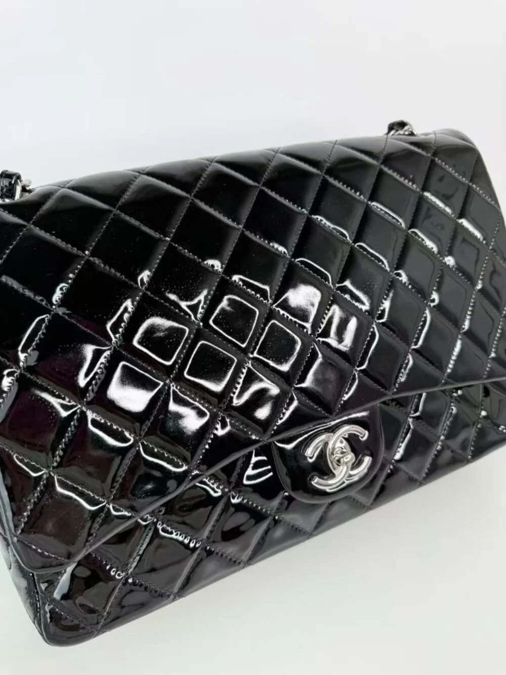 Chanel classic flag patent leather bag